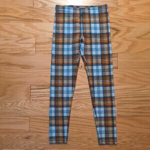Tea Collection,  Blue &Brown Plaid Print Leggings, Size 7 (NWOT)